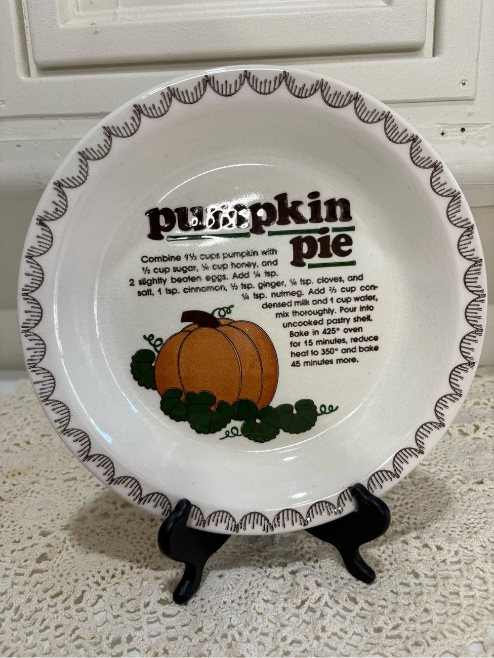 Pumpkin Pie Decorative Serving Plate - White with Orange Pumpkin